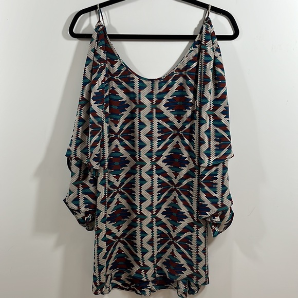 Parker>Silk Cold shoulder patterned mini dress GUC - Picture 5 of 10